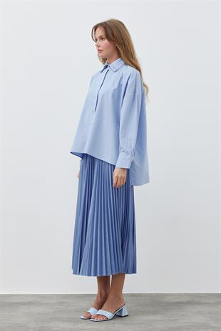 JENNİFER ÇİFT YAKA DETAYLI GÖMLEK- MAVİ