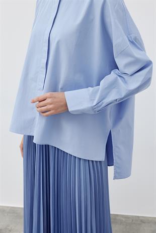 JENNİFER ÇİFT YAKA DETAYLI GÖMLEK- MAVİ