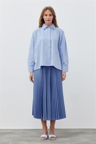 JENNİFER ÇİFT YAKA DETAYLI GÖMLEK- MAVİ