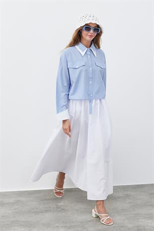 JENNY BÜZGÜLÜ GABARDİN ETEK - BEYAZ