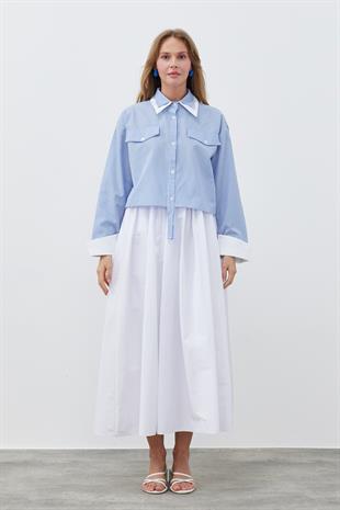 JENNY BÜZGÜLÜ GABARDİN ETEK - BEYAZ