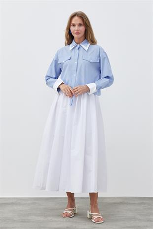 JENNY BÜZGÜLÜ GABARDİN ETEK - BEYAZ