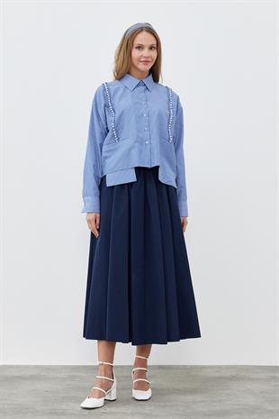 JENNY BÜZGÜLÜ GABARDİN ETEK - LACİVERT