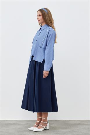 JENNY BÜZGÜLÜ GABARDİN ETEK - LACİVERT