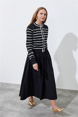 JENNY BÜZGÜLÜ GABARDİN ETEK - SİYAH