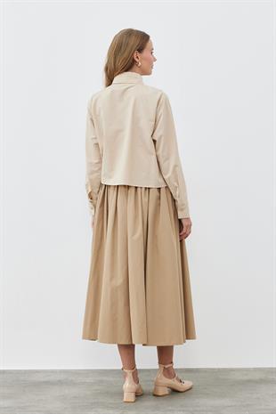 JENNY BÜZGÜLÜ GABARDİN ETEK  - VİZON