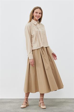 JENNY BÜZGÜLÜ GABARDİN ETEK  - VİZON