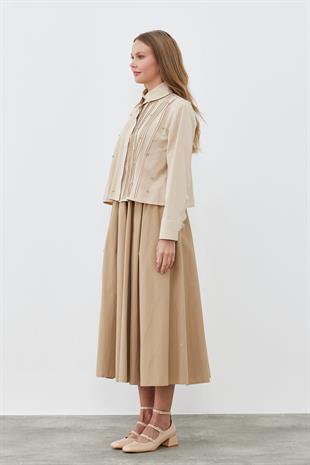 JENNY BÜZGÜLÜ GABARDİN ETEK  - VİZON