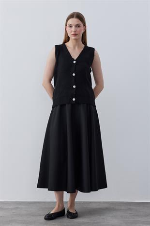 Jess Taş Düğmeli Triko Süveter-Siyah