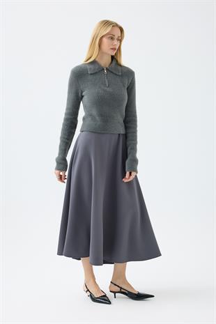 Joan Fermuarlı Triko Kazak - Antrasit