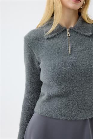 Joan Fermuarlı Triko Kazak - Antrasit