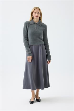 Joan Fermuarlı Triko Kazak - Antrasit