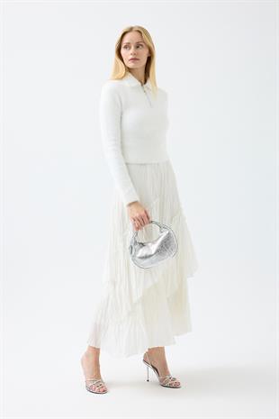 Joan Fermuarlı Triko Kazak - Beyaz 