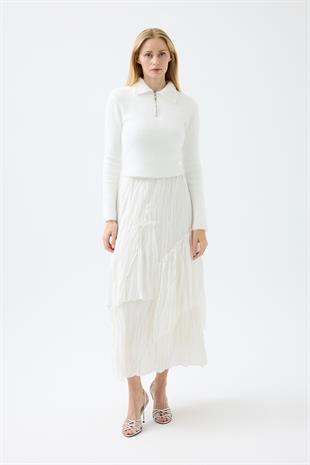 Joan Fermuarlı Triko Kazak - Beyaz 