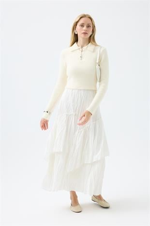 Joan Fermuarlı Triko Kazak - Ekru 