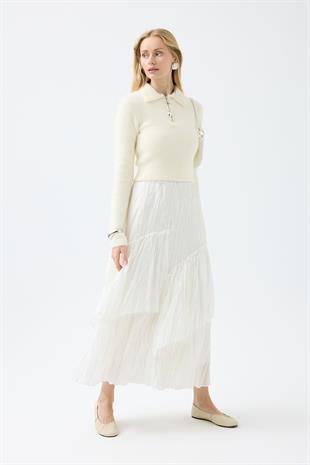 Joan Fermuarlı Triko Kazak - Ekru 