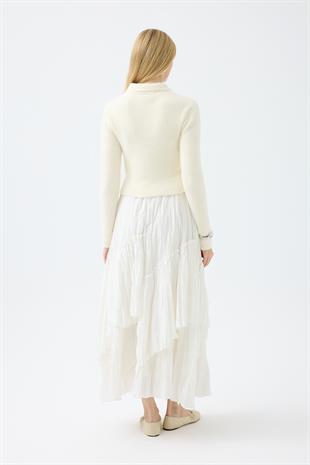 Joan Fermuarlı Triko Kazak - Ekru 