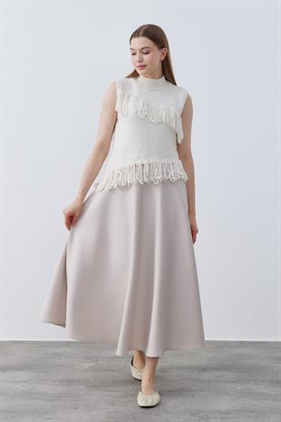 Josie Püsküllü Örme Süveter-Bej