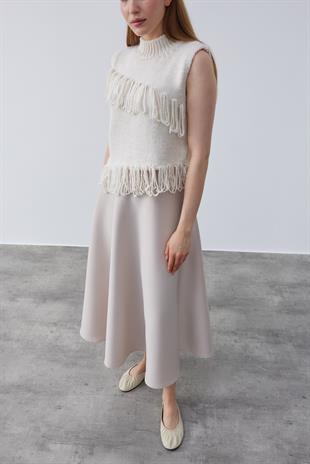 Josie Püsküllü Örme Süveter-Bej