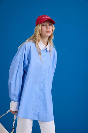 Joy Oversize Gömlek - Mavi 