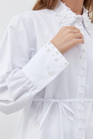 JULİA İNCİ DETAYLI GÖMLEK - BEYAZ