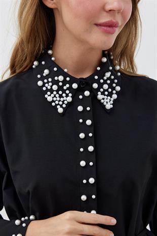 JULİA İNCİ DETAYLI GÖMLEK - SİYAH