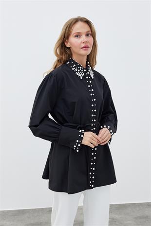 JULİA İNCİ DETAYLI GÖMLEK - SİYAH