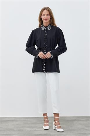 JULİA İNCİ DETAYLI GÖMLEK - SİYAH