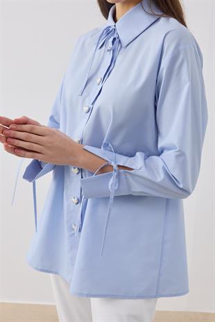 June Kalp Düğmeli Bel Ayarlı Gömlek- Bebe mavi 
