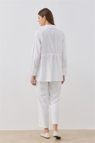 June Kalp Düğmeli Bel Ayarlı Gömlek - Beyaz