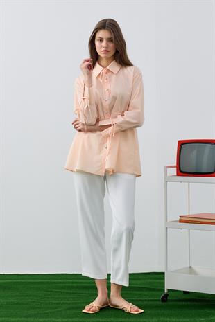 June Kalp Düğmeli Bel Ayarlı Gömlek- Kavuniçi 