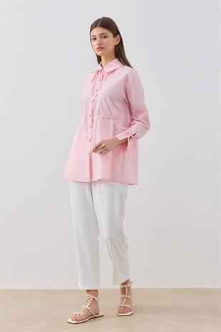 June Kalp Düğmeli Bel Ayarlı Gömlek - Pembe
