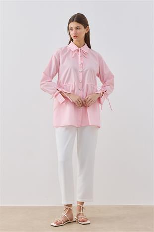 June Kalp Düğmeli Bel Ayarlı Gömlek - Pembe