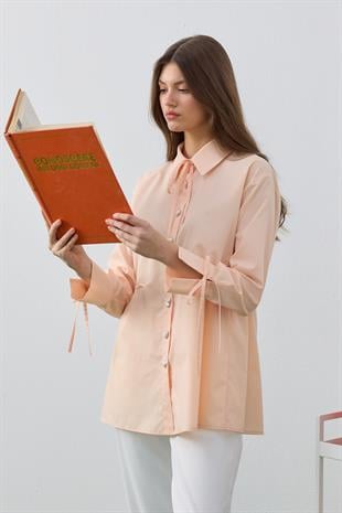 June Kalp Düğmeli Bel Ayarlı Gömlek- Kavuniçi 