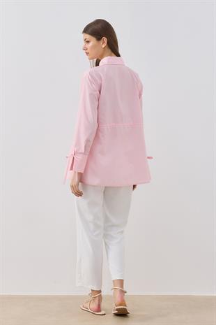 June Kalp Düğmeli Bel Ayarlı Gömlek - Pembe
