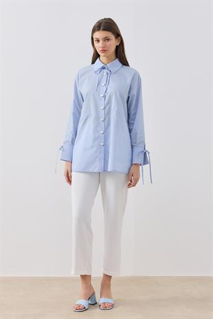 June Kalp Düğmeli Bel Ayarlı Gömlek- Bebe mavi 