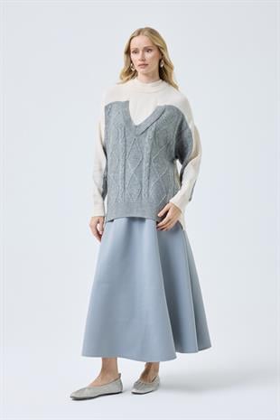 Junia Triko Parçalı Kazak  - Gri 