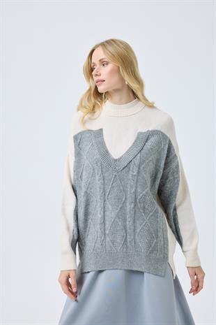 Junia Triko Parçalı Kazak  - Gri 