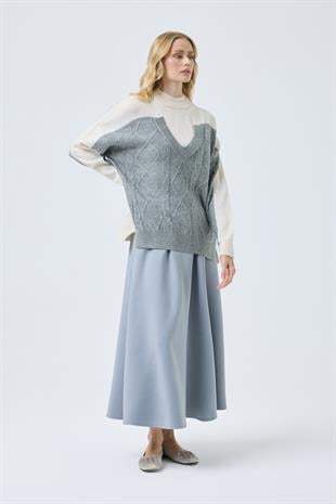 Junia Triko Parçalı Kazak  - Gri 