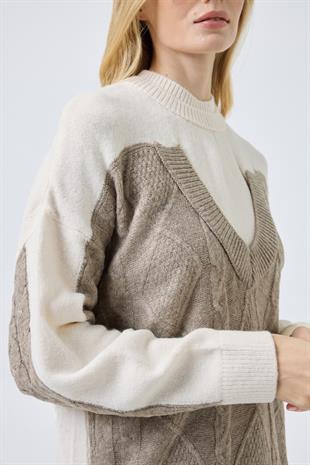 Junia Triko Parçalı Kazak  - Vizon 