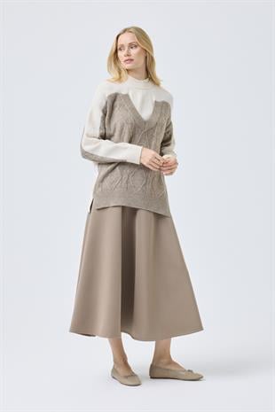 Junia Triko Parçalı Kazak  - Vizon 