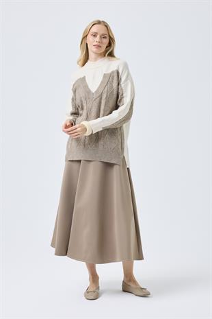 Junia Triko Parçalı Kazak  - Vizon 