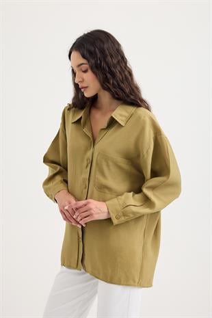 Juniper Modal Gömlek - Yağ yeşil 