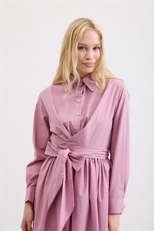 Kate Belden Bağlamalı Poplin Elbise-Eflatun