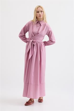 Kate Belden Bağlamalı Poplin Elbise-Eflatun