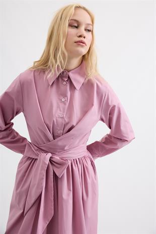 Kate Belden Bağlamalı Poplin Elbise-Eflatun