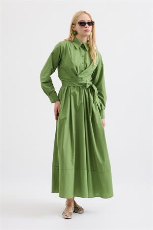 Kate Belden Bağlamalı Poplin Elbise- Haki