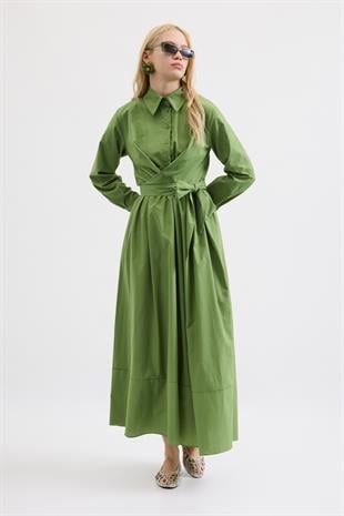 Kate Belden Bağlamalı Poplin Elbise- Haki