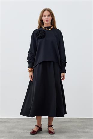 KATERİNA KREP TAKIM - SİYAH 