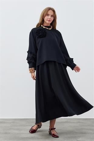 KATERİNA KREP TAKIM - SİYAH 